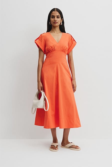 Poplin Basque Midi Dress