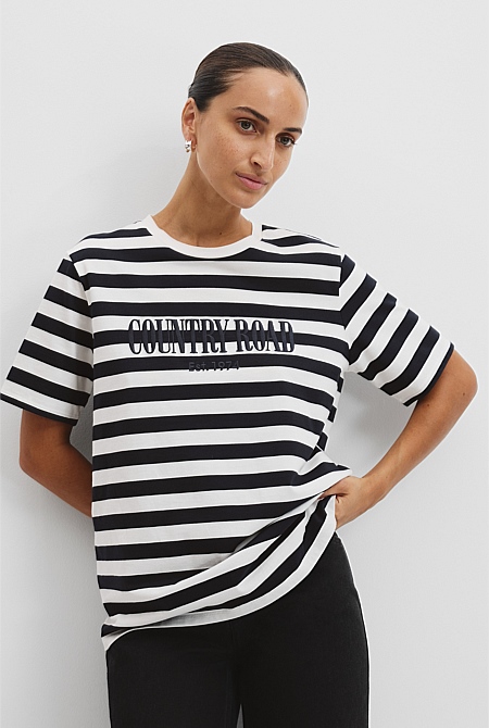 Verified Australian Cotton Stripe Heritage Embroidered T-Shirt