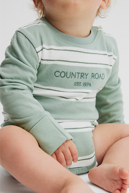 Organically Grown Cotton Spliced Logo Long Sleeve Bodysuit