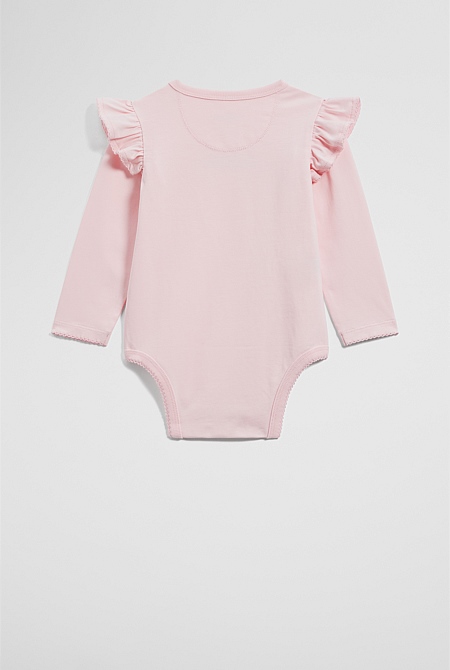 Organically Grown Cotton Frill Rib Long Sleeve Bodysuit