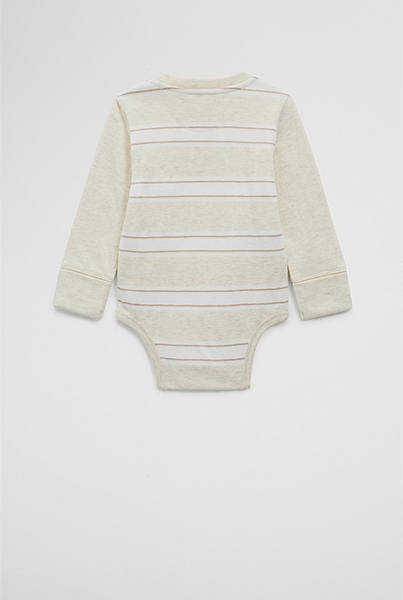 Organically Grown Cotton Spliced Logo Long Sleeve Bodysuit