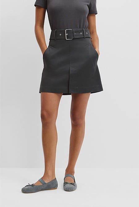 Australian Cotton Twill Belted Mini Skirt