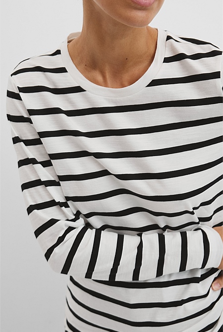 Australian Good Earth Cotton Slub Stripe T-Shirt