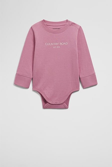 Organically Grown Cotton Contrast Logo Long Sleeve Bodysuit