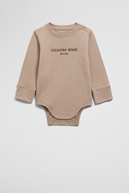 Organically Grown Cotton Contrast Logo Long Sleeve Bodysuit