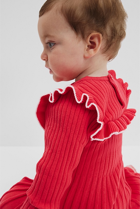 Organically Grown Cotton Blend Frill Knit Dress