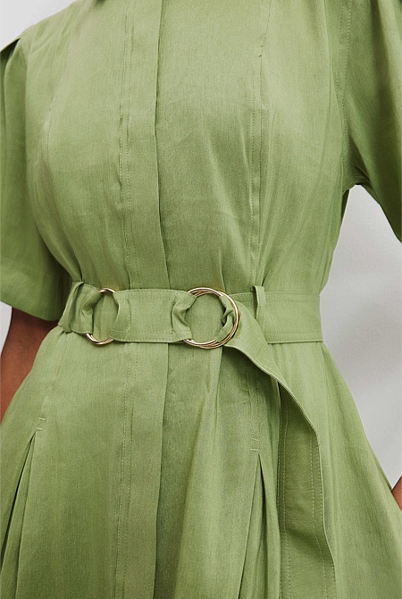 Organically Grown Linen Blend Fluid Shirt Dress