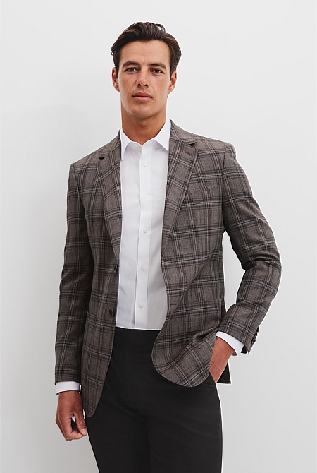 Regular Fit Merino Wool Check Blazer