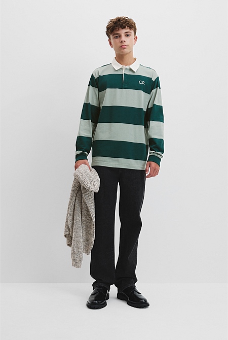 Teen Recycled Cotton Blend Long Sleeve Stripe Rugby T-Shirt