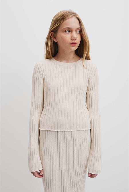 Teen Organically Grown Cotton Rib Knit Long Sleeve Top