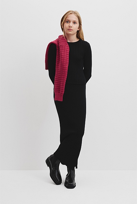 Teen Organically Grown Cotton Rib Knit Long Sleeve Top