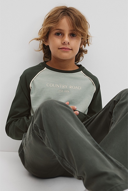 Organically Grown Cotton Contrast Long Sleeve Logo T-Shirt