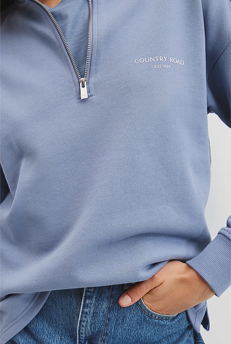 Australian Cotton Zip Collar Sweat