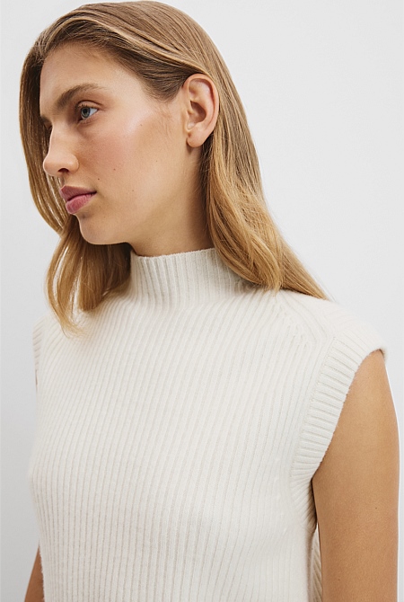 Organically Grown Cotton Blend Roll Neck Knit Vest