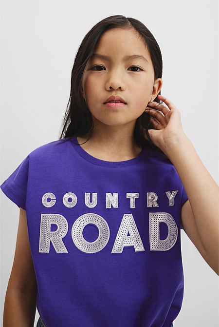 Organically Grown Cotton Sequin Logo T-Shirt