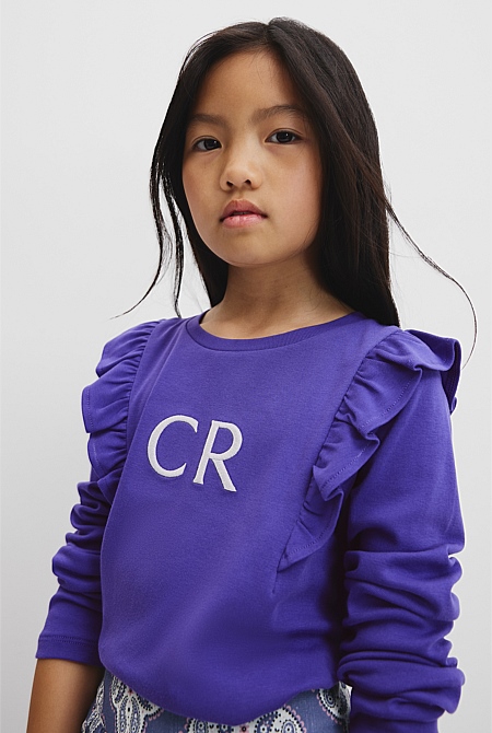 Australian Cotton Long Sleeve Logo Frill T-Shirt