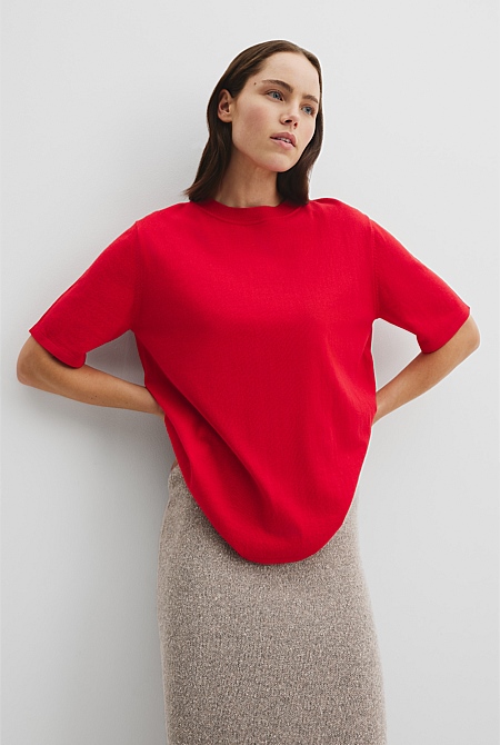 Organically Grown Cotton Cashmere Blend Knit T-Shirt