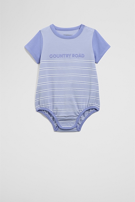Organically Grown Cotton Stripe Logo T-Shirt Bodysuit
