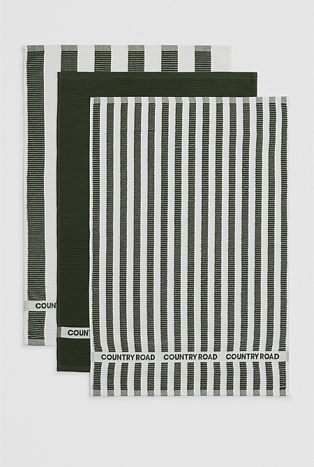 CR Stripe Australian Cotton Tea Towel Pack of 3