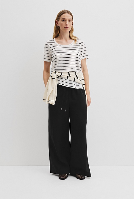 Organically Grown Linen Stripe Scoop Neck T-Shirt