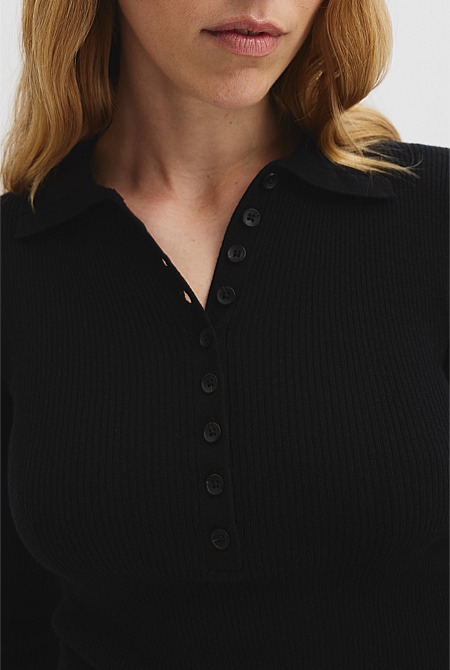 Merino Wool Silk Knit Henley