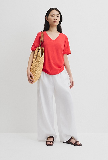 Australian Good Earth Cotton Short Sleeve V-Neck T-Shirt