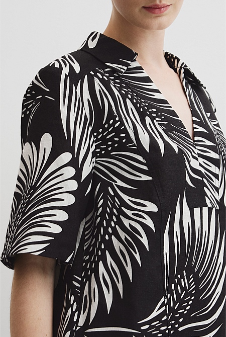 Print Linen Popover Dress
