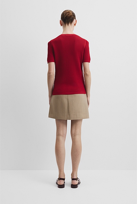 Waffle Short Sleeve Button Knit