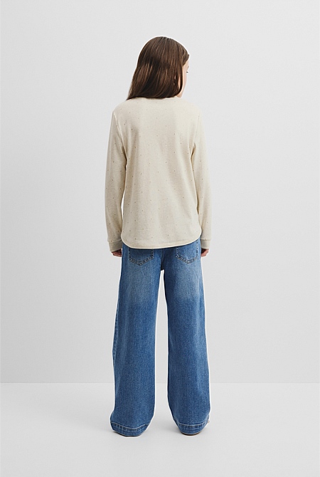 Organically Grown Cotton Long Sleeve Curved Logo T-Shirt