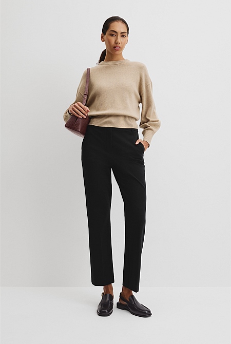 Organically Grown Cotton Blend Crop Crew Neck Knit