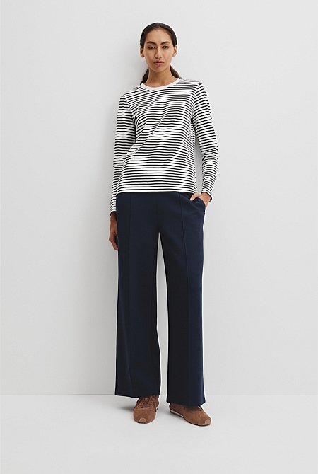 Australian Good Earth Cotton Stripe Textured Slub Long Sleeve T-Shirt