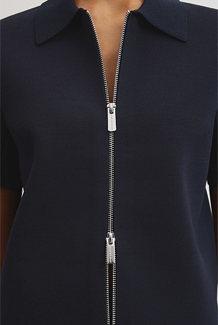 Short Sleeve Compact Zip Knit