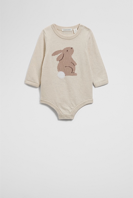 Organically Grown Cotton Cord Knit Bunny Bodysuit