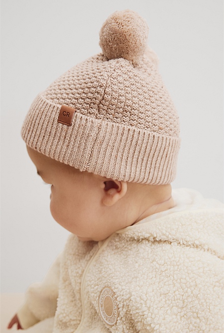 Organically Grown Cotton Cord Pom Pom Knit Beanie