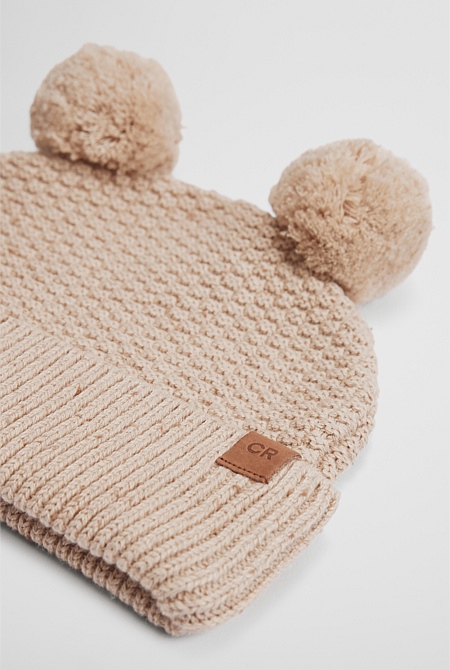 Organically Grown Cotton Cord Pom Pom Knit Beanie