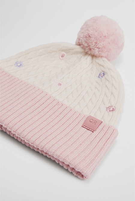 Cable Embroidered Beanie