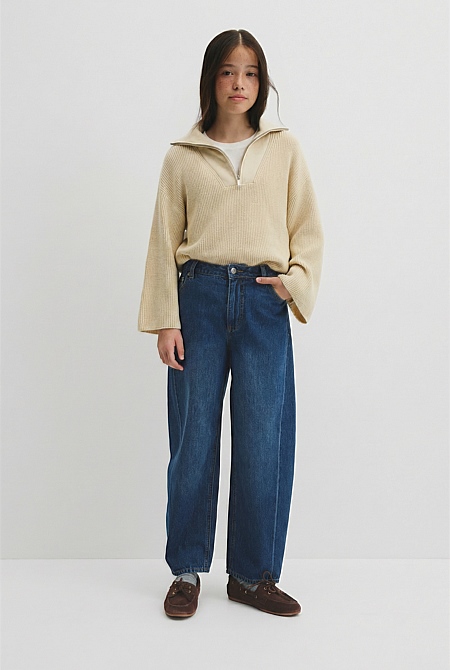 Teen Half Zip Rib Knit