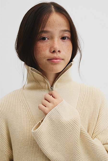 Teen Half Zip Rib Knit