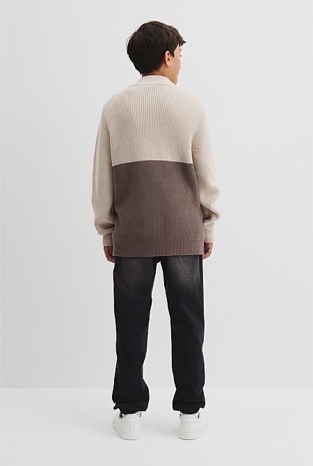 Teen Australian Cotton Spliced Half Zip Knit