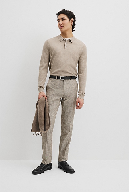 Australian Merino Long Sleeve Am Button Polo Knit