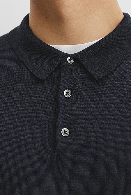 Australian Merino Long Sleeve Am Button Polo Knit