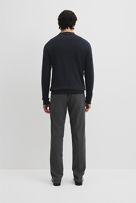 Australian Merino Long Sleeve Am Button Polo Knit