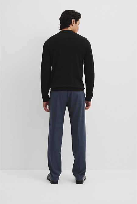 Australian Merino Long Sleeve Am Button Polo Knit