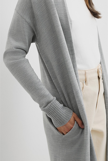 Lightweight Merino Wool Longline Cardigan