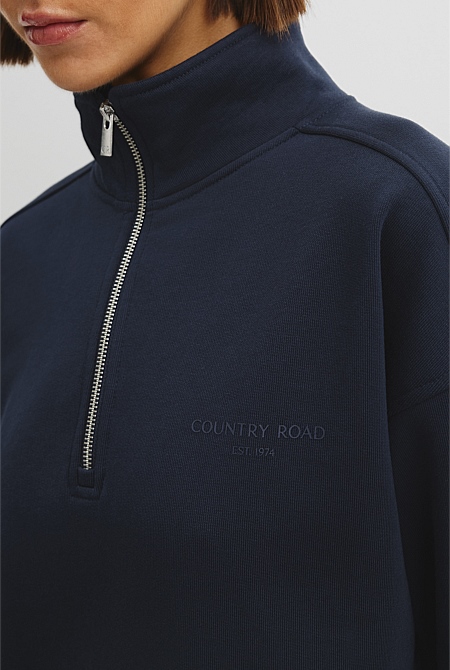 Australian Good Earth Cotton Zip Neck Sweat