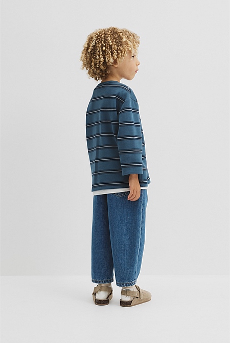 Organically Grown Cotton Stripe Long Sleeve Pique T-Shirt