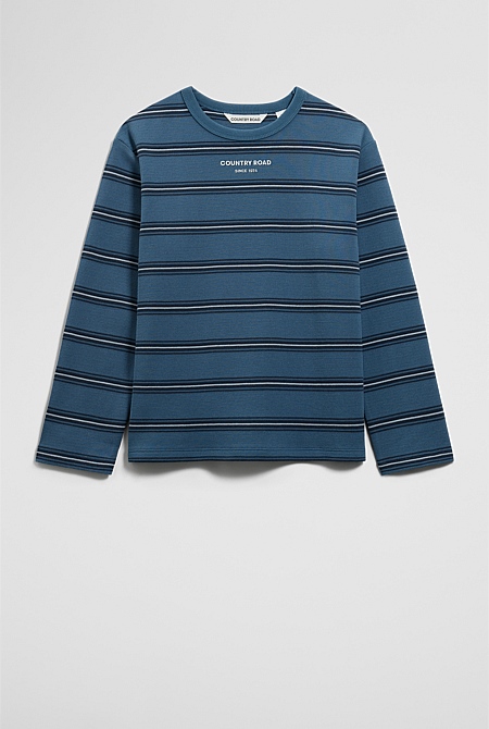 Organically Grown Cotton Stripe Long Sleeve Pique T-Shirt