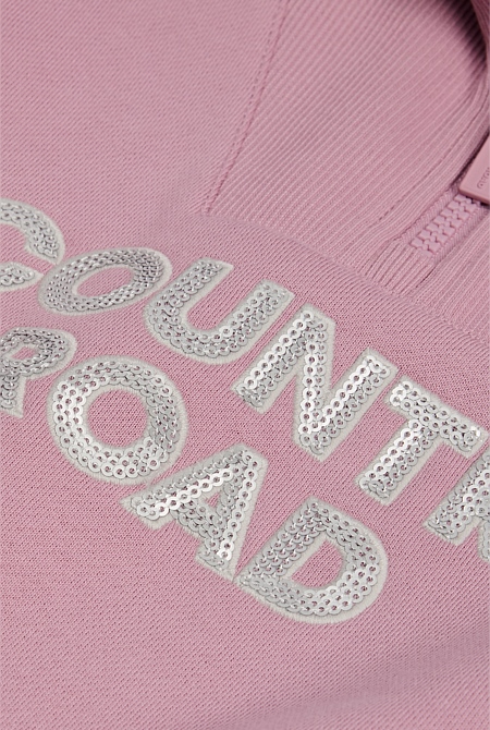 Australian Cotton Blend Sequin Half Zip Sweat