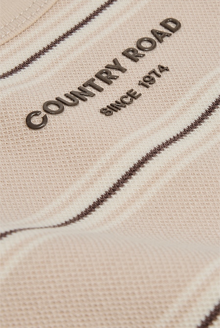 Organically Grown Cotton Stripe Long Sleeve Pique T-Shirt