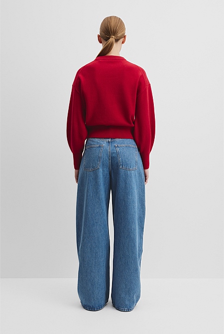 Organically Grown Cotton Blend Crop Crew Neck Knit